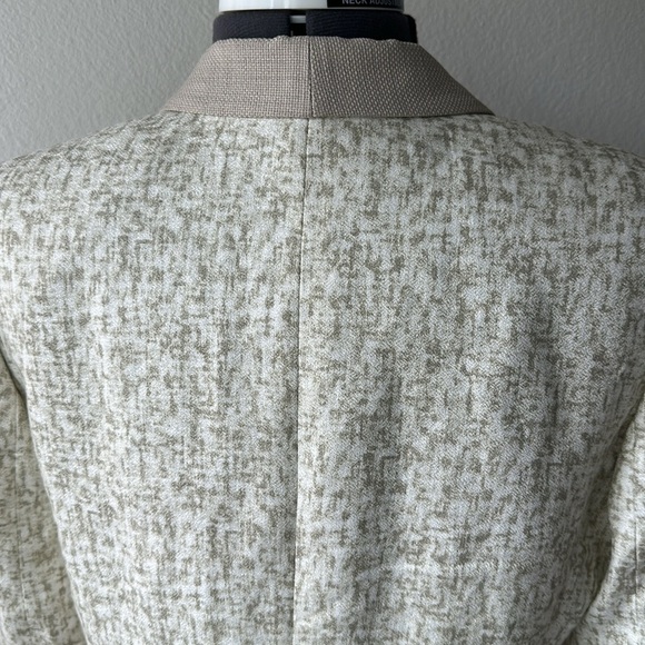 Tahari jacket 10P tan white fitted linen career lined tuxedo style - Picture 6 of 11